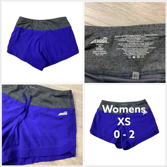 Women's Avia XS 0 2 Shorts Bike Leggings Active Purple Black Drawstring Stretch - Picture 1 of 6